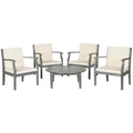 SAFAVIEH Outdoor Living Colfax Brown Acacia Wood 5-piece Beige Cushion Patio Set - Ash Grey/Beige - 35 W x 35 D x 14 H