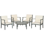 SAFAVIEH Outdoor Living Colfax Brown Acacia Wood 5-piece Beige Cushion Patio Set - Ash Grey/Beige - 35 W x 35 D x 14 H