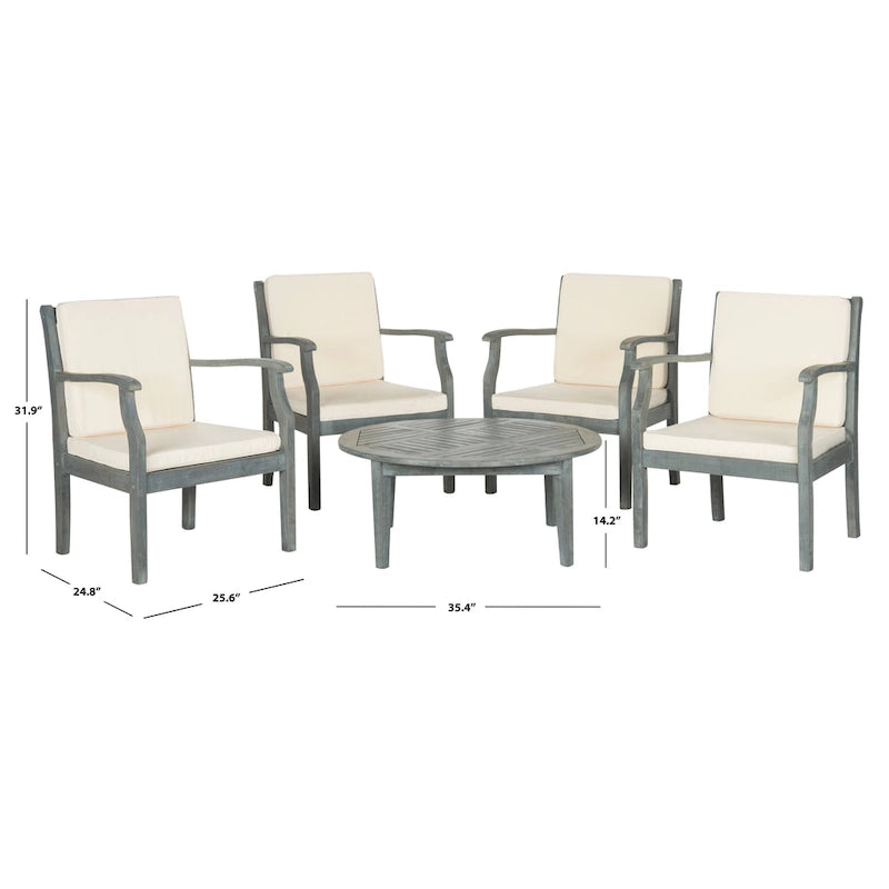 SAFAVIEH Outdoor Living Colfax Brown Acacia Wood 5-piece Beige Cushion Patio Set - Ash Grey/Beige - 35 W x 35 D x 14 H