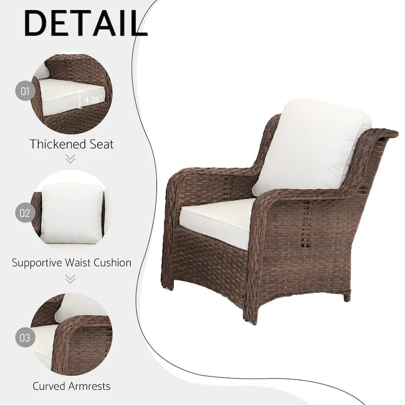 5 Piece Rattan Outdoor Sectional Conversation Set with 3 Seat Couch 2 Chairs and Ottomans for Patio or Balcony