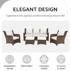 5 Piece Rattan Outdoor Sectional Conversation Set with 3 Seat Couch 2 Chairs and Ottomans for Patio or Balcony