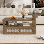 U Can Modern Coffee Table with Storage Shelf Rattan Drawer