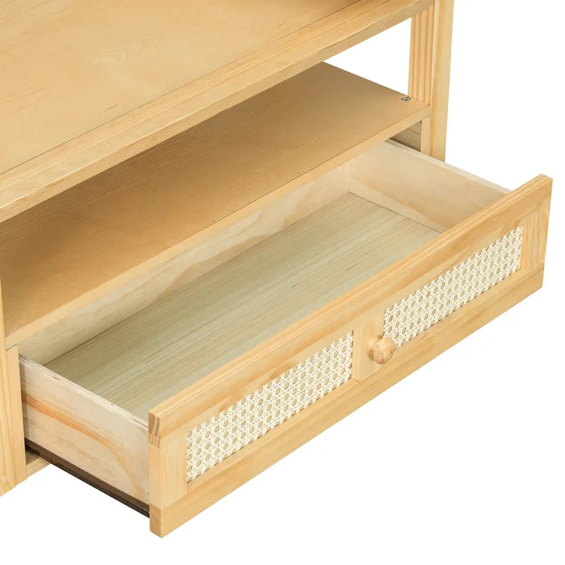 U Can Modern Coffee Table with Storage Shelf Rattan Drawer