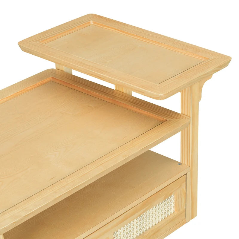 U Can Modern Coffee Table with Storage Shelf Rattan Drawer