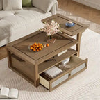 U Can Modern Coffee Table with Storage Shelf Rattan Drawer