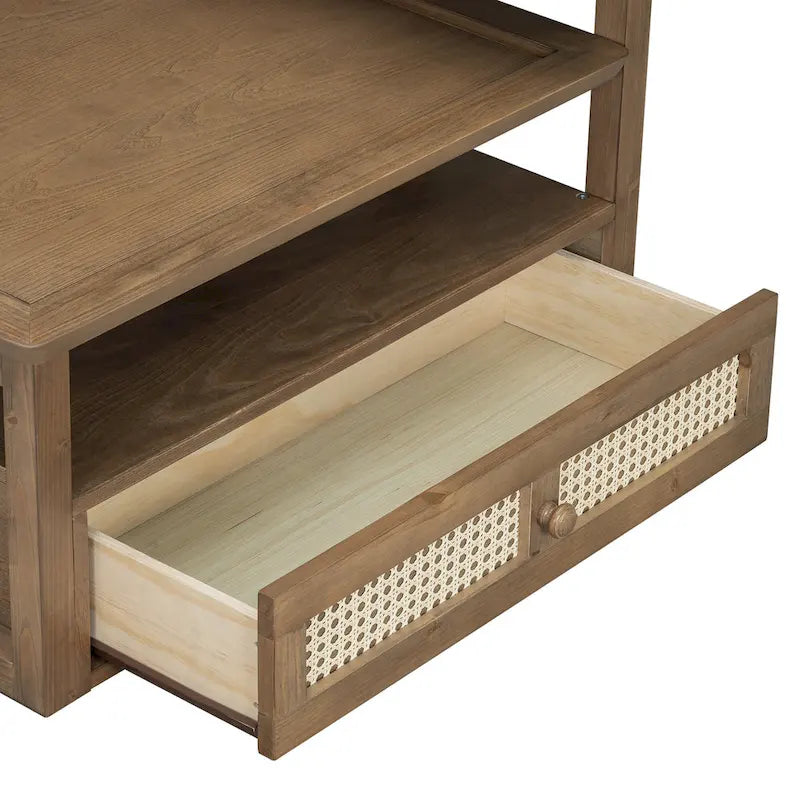 U Can Modern Coffee Table with Storage Shelf Rattan Drawer