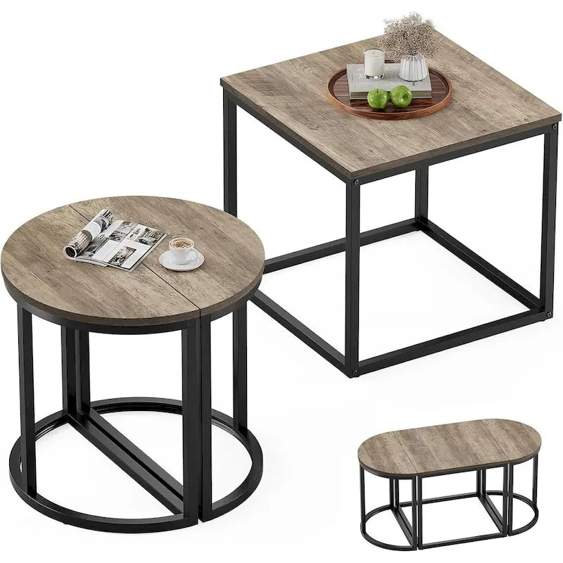 Modern Oval 3pc Coffee Table Set w/2 End Tables & Metal Frame