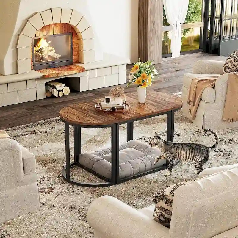 Modern Oval 3pc Coffee Table Set w/2 End Tables & Metal Frame