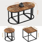 Modern Oval 3pc Coffee Table Set w/2 End Tables & Metal Frame