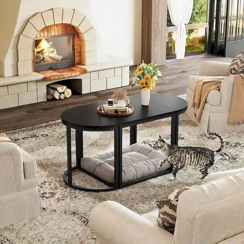 Modern Oval 3pc Coffee Table Set w/2 End Tables & Metal Frame
