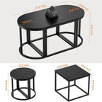 Modern Oval 3pc Coffee Table Set w/2 End Tables & Metal Frame