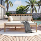 Wooden Patio Lounge Chair - 2-Position Chaise with Curved Armrests and 4 Cushions