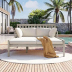 Wooden Patio Lounge Chair - 2-Position Chaise with Curved Armrests and 4 Cushions