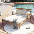 Wooden Patio Lounge Chair - 2-Position Chaise with Curved Armrests and 4 Cushions
