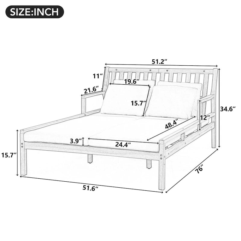 Wooden Patio Lounge Chair - 2-Position Chaise with Curved Armrests and 4 Cushions