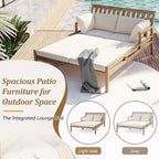 Wooden Patio Lounge Chair - 2-Position Chaise with Curved Armrests and 4 Cushions