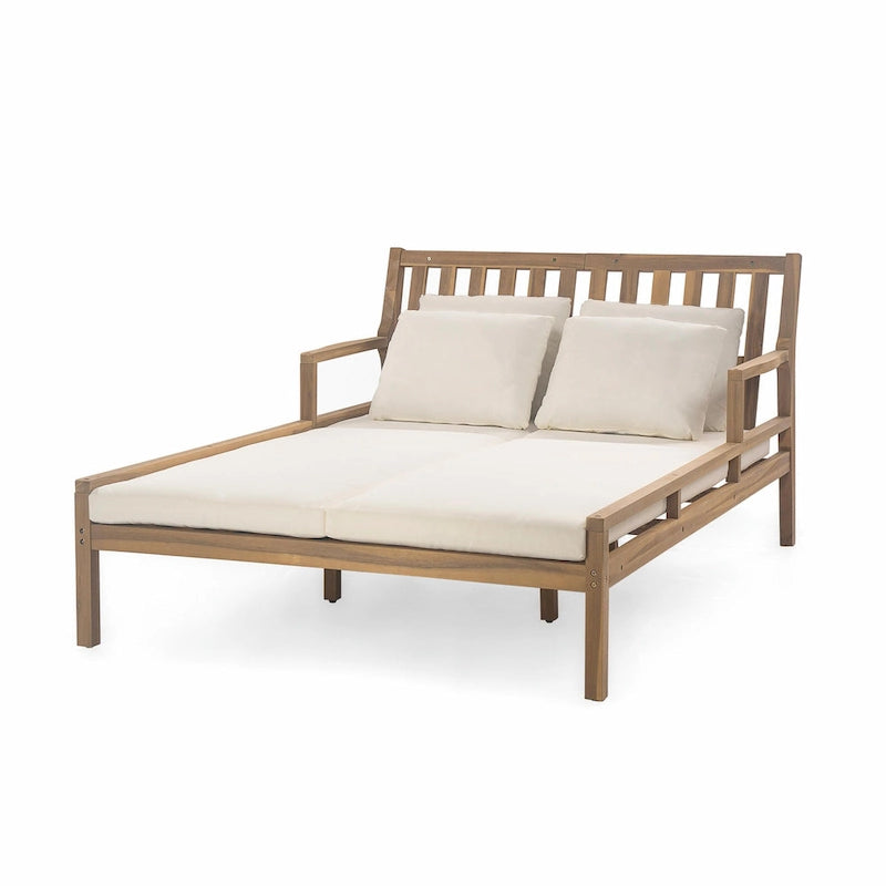 Wooden Patio Lounge Chair - 2-Position Chaise with Curved Armrests and 4 Cushions