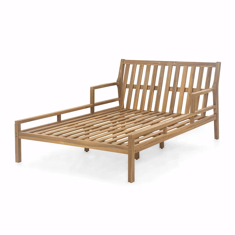 Wooden Patio Lounge Chair - 2-Position Chaise with Curved Armrests and 4 Cushions