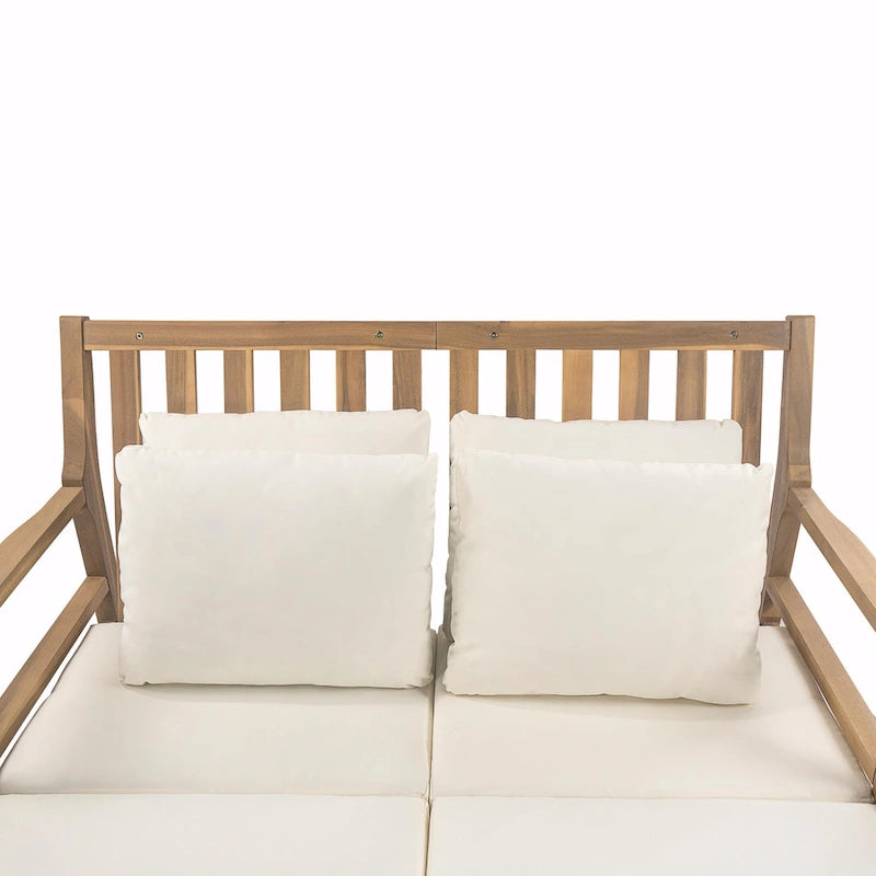 Wooden Patio Lounge Chair - 2-Position Chaise with Curved Armrests and 4 Cushions