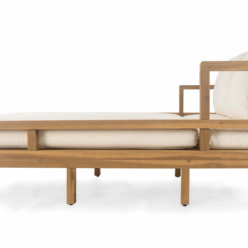 Wooden Patio Lounge Chair - 2-Position Chaise with Curved Armrests and 4 Cushions