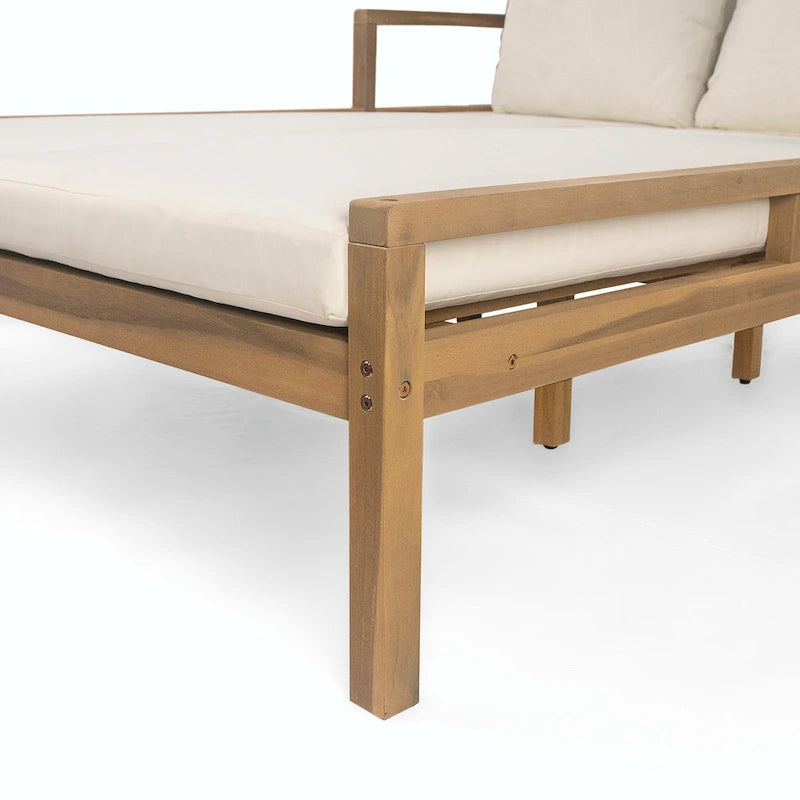 Wooden Patio Lounge Chair - 2-Position Chaise with Curved Armrests and 4 Cushions