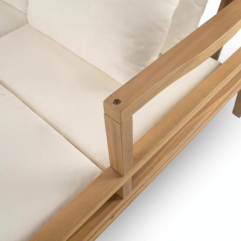 Wooden Patio Lounge Chair - 2-Position Chaise with Curved Armrests and 4 Cushions