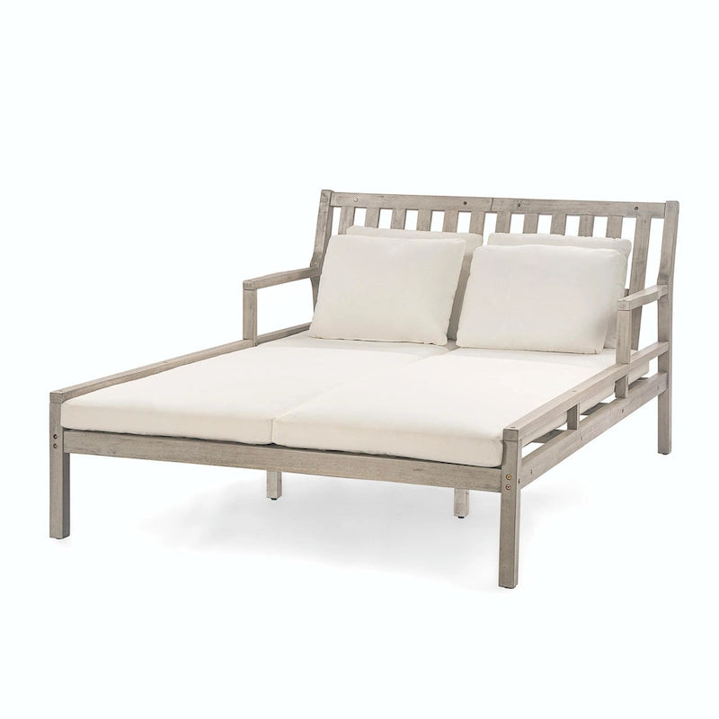 Wooden Patio Lounge Chair - 2-Position Chaise with Curved Armrests and 4 Cushions