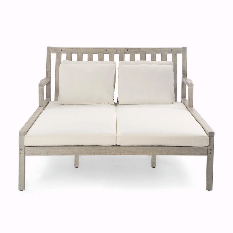 Wooden Patio Lounge Chair - 2-Position Chaise with Curved Armrests and 4 Cushions