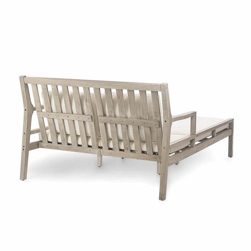 Wooden Patio Lounge Chair - 2-Position Chaise with Curved Armrests and 4 Cushions