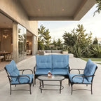 4 Piece Outdoor Patio Furniture Sets, Wicker Conversation Set for Porch Deck, Rattan Sofa Chair with Cushion