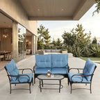 4 Piece Outdoor Patio Furniture Sets, Wicker Conversation Set for Porch Deck, Rattan Sofa Chair with Cushion