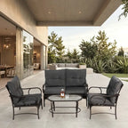 4 Piece Outdoor Patio Furniture Sets, Wicker Conversation Set for Porch Deck, Rattan Sofa Chair with Cushion