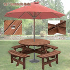 8 Person Dining Table with 4 Built-in Benches Outdoor Camping Round Dining Table Poolside Picnic Beer Table with Seat