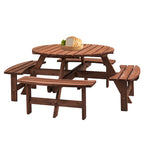 8 Person Dining Table with 4 Built-in Benches Outdoor Camping Round Dining Table Poolside Picnic Beer Table with Seat