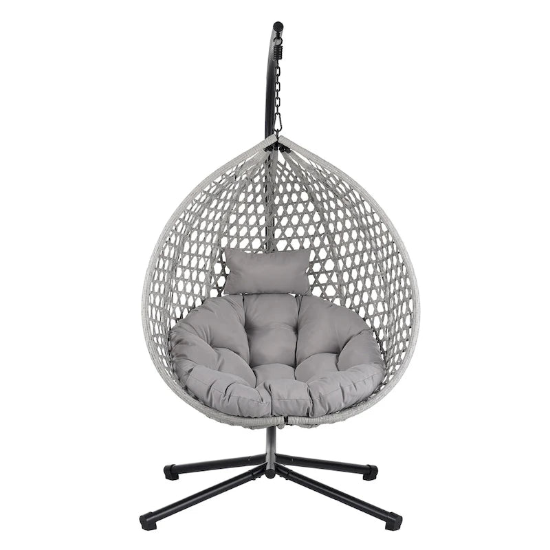 Versatile Egg Chair for Indoor and Outdoor Use, PE Rattan Patio Swing Hanging Chair with Stand and Cushion