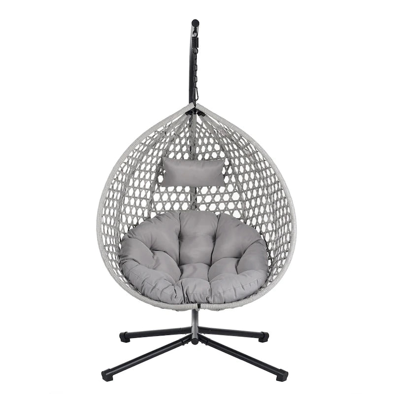 Versatile Egg Chair for Indoor and Outdoor Use, PE Rattan Patio Swing Hanging Chair with Stand and Cushion
