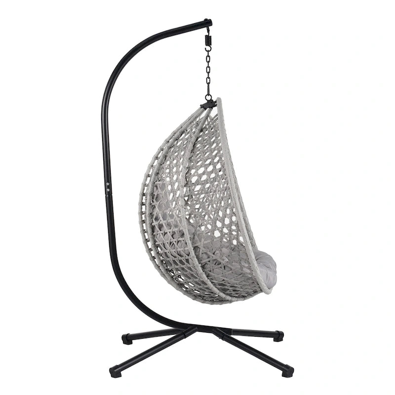 Versatile Egg Chair for Indoor and Outdoor Use, PE Rattan Patio Swing Hanging Chair with Stand and Cushion