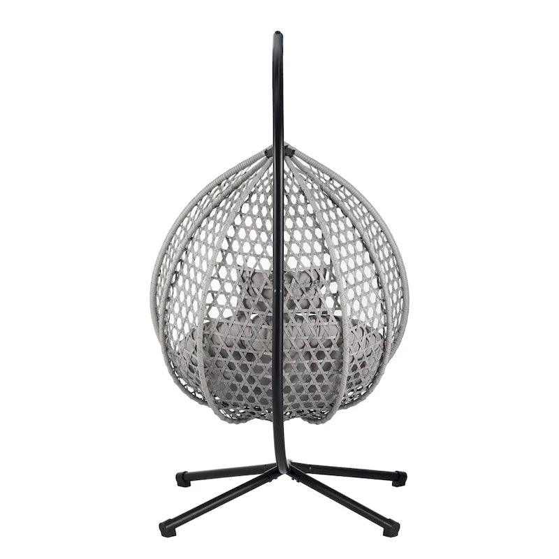 Versatile Egg Chair for Indoor and Outdoor Use, PE Rattan Patio Swing Hanging Chair with Stand and Cushion