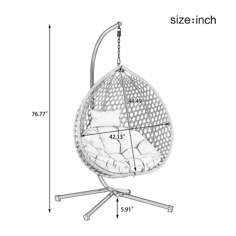 Versatile Egg Chair for Indoor and Outdoor Use, PE Rattan Patio Swing Hanging Chair with Stand and Cushion