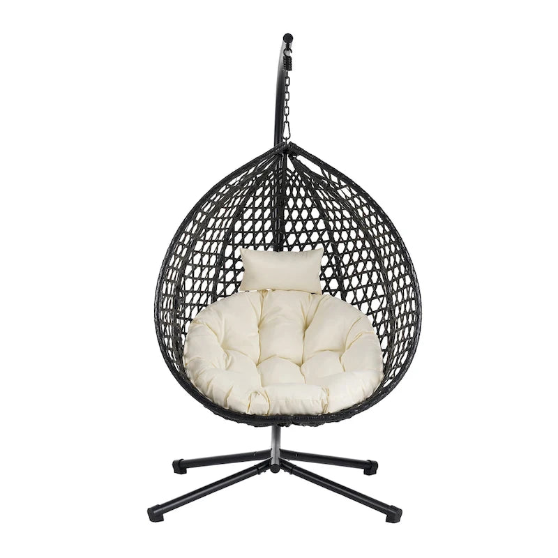 Versatile Egg Chair for Indoor and Outdoor Use, PE Rattan Patio Swing Hanging Chair with Stand and Cushion