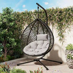 Versatile Egg Chair for Indoor and Outdoor Use, PE Rattan Patio Swing Hanging Chair with Stand and Cushion