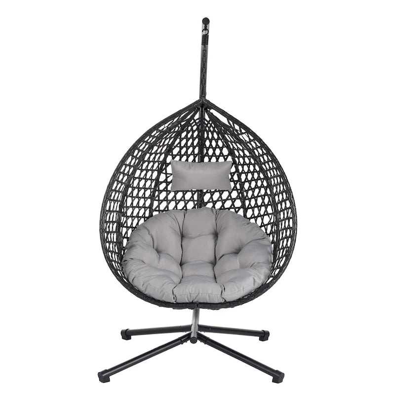 Versatile Egg Chair for Indoor and Outdoor Use, PE Rattan Patio Swing Hanging Chair with Stand and Cushion