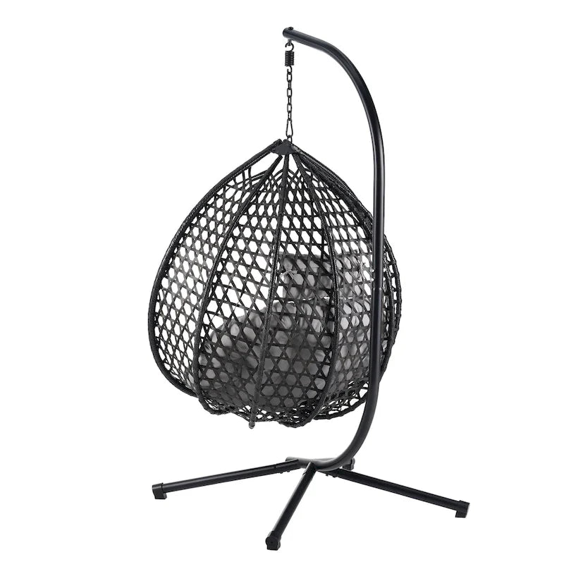 Versatile Egg Chair for Indoor and Outdoor Use, PE Rattan Patio Swing Hanging Chair with Stand and Cushion