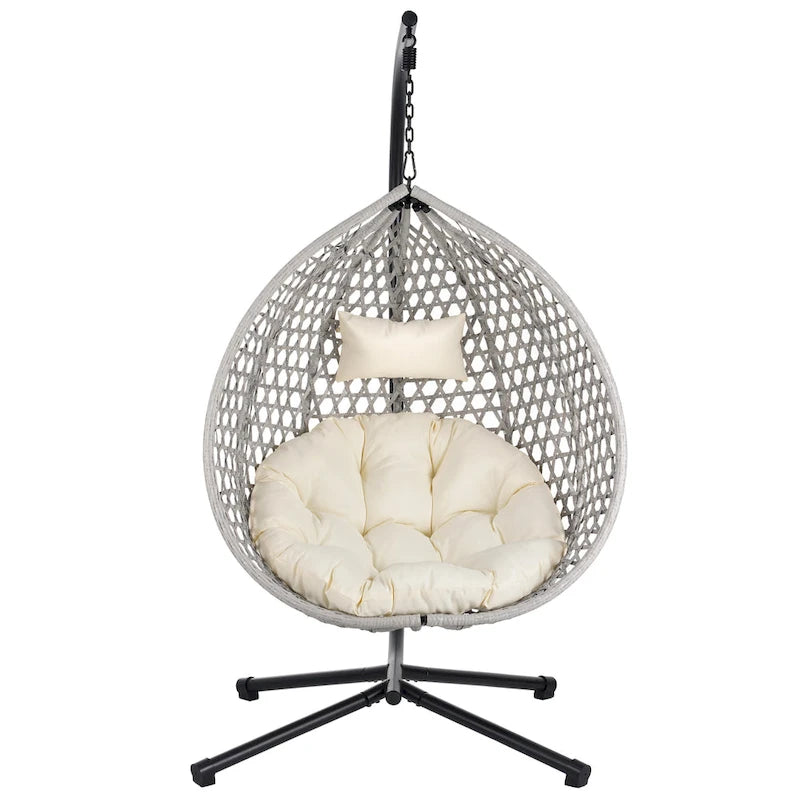 Versatile Egg Chair for Indoor and Outdoor Use, PE Rattan Patio Swing Hanging Chair with Stand and Cushion