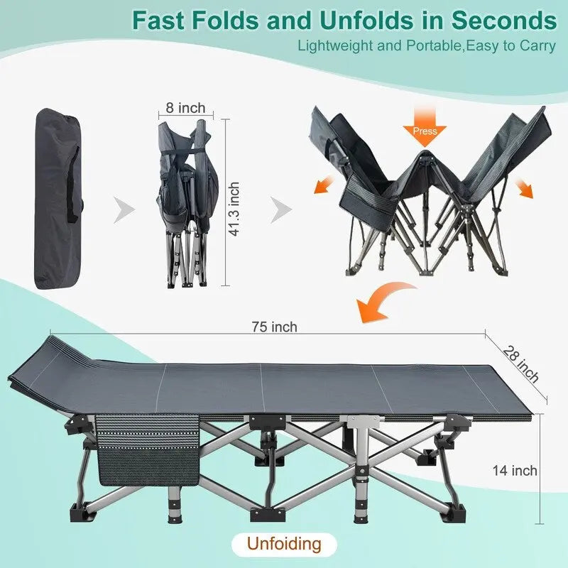 Folding Camping Cot, Double Layer Oxford Cot, for Camp and Office Use