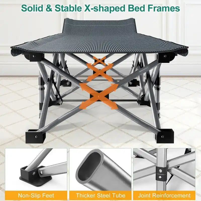 Folding Camping Cot, Double Layer Oxford Cot, for Camp and Office Use