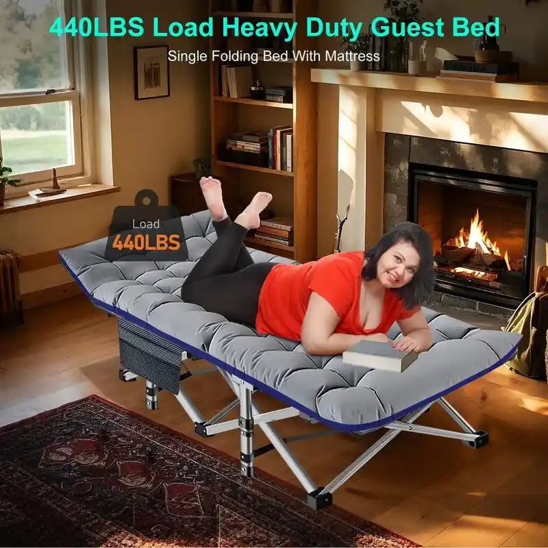 Folding Camping Cot, Double Layer Oxford Cot, for Camp and Office Use