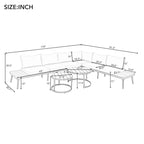 6-Piece Outdoor Patio Iron Modular Sectional Sofa Set with Nesting Coffee Tables and Side Storage Shelf