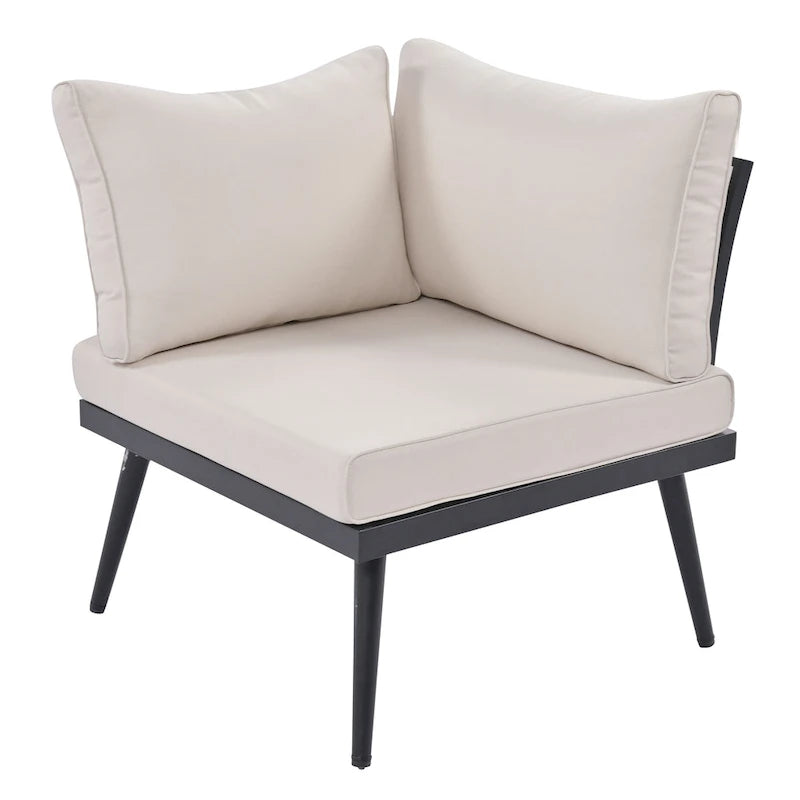 6-Piece Outdoor Patio Iron Modular Sectional Sofa Set with Nesting Coffee Tables and Side Storage Shelf