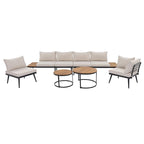 6-Piece Outdoor Patio Iron Modular Sectional Sofa Set with Nesting Coffee Tables and Side Storage Shelf